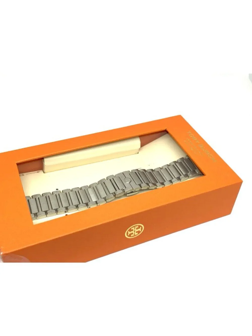 Tory Burch Apple Watch Band Case Size 38/40/41mm Silver Tone Steel TBS0125E